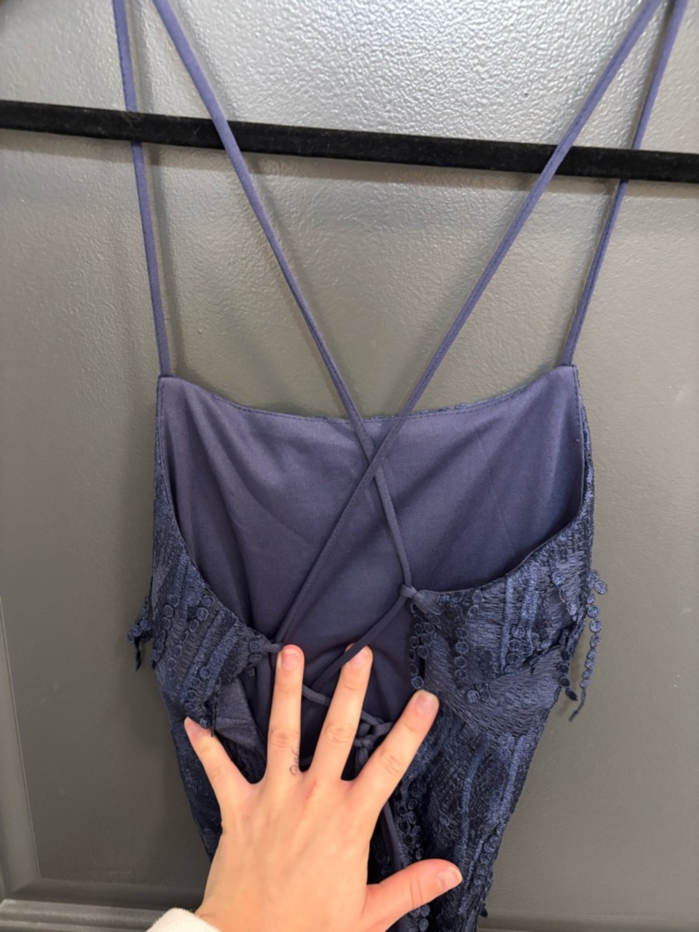 Lulu’s Making Magic Navy Blue Fringe Lace-Up Mini Dress - Picture 11 of 14